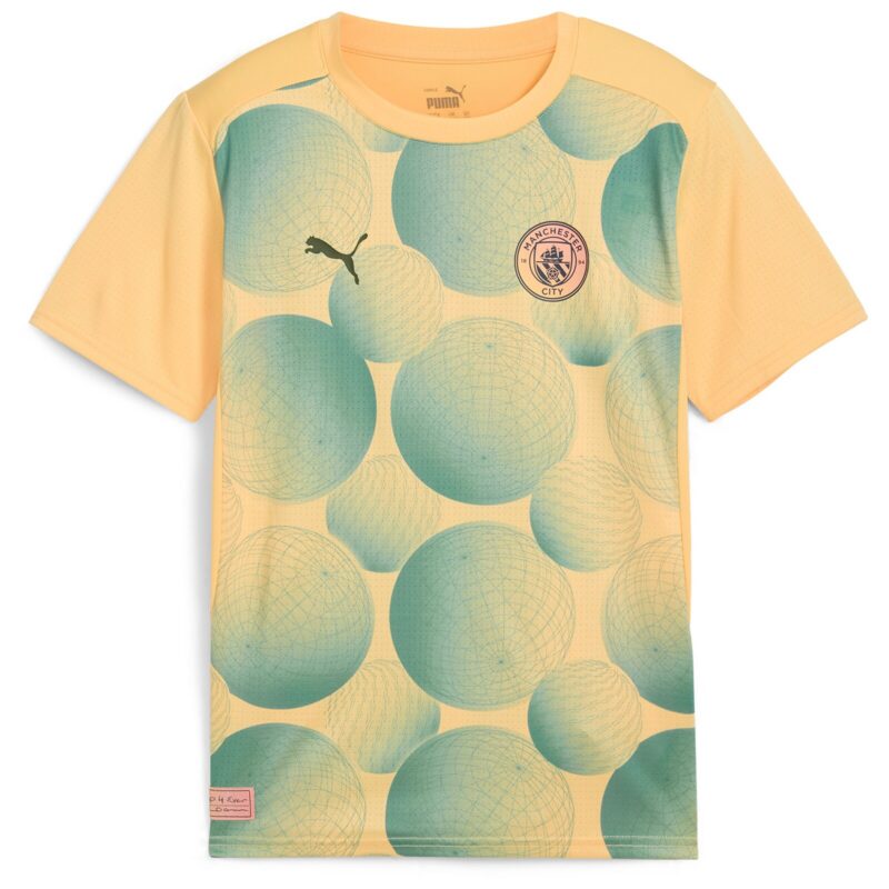 Manchester City PUMA Prematch Short Sleeve Jersey - Flax - Kids