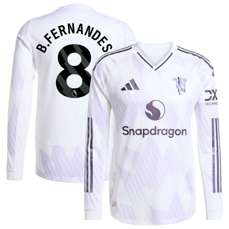 Manchester United adidas Away Authentic Shirt 2025-26 - Long Sleeve with B. Fernandes 8 printing