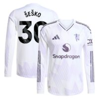 Manchester United adidas Away Authentic Shirt 2025-26 - Long Sleeve with Šeško 30 printing