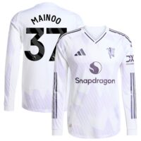 Manchester United adidas Away Authentic Shirt 2025-26 - Long Sleeve with Mainoo 37 printing