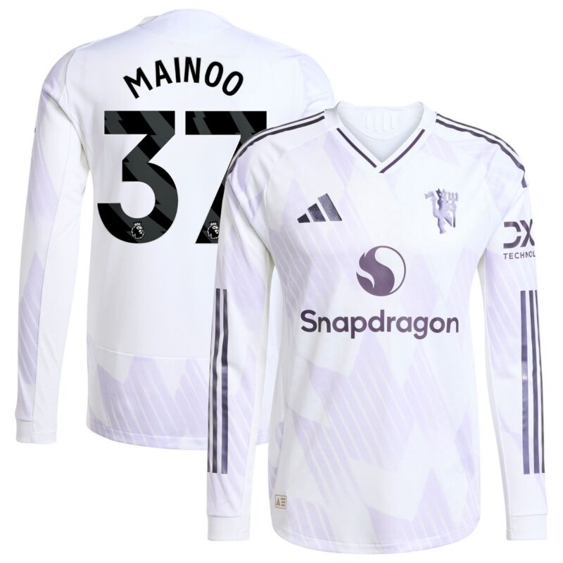 Manchester United adidas Away Authentic Shirt 2025-26 - Long Sleeve with Mainoo 37 printing