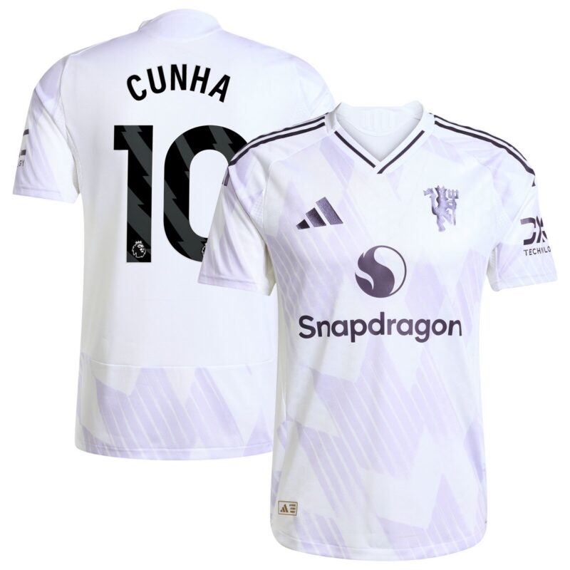 Manchester United adidas Away Authentic Shirt 2025-26 with Cunha 10 printing