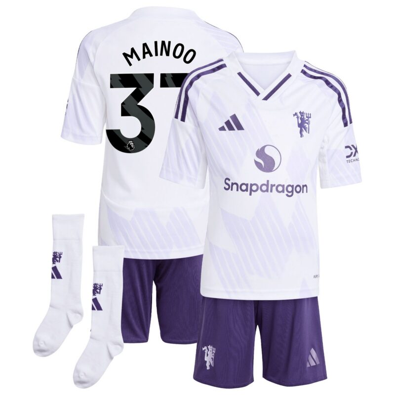 Manchester United adidas Away Minikit 2025-26 with Mainoo 37 printing