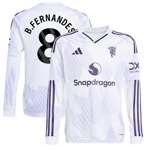 Manchester United adidas Away Shirt 2025-26 - Kids - Long Sleeve with B. Fernandes 8 printing