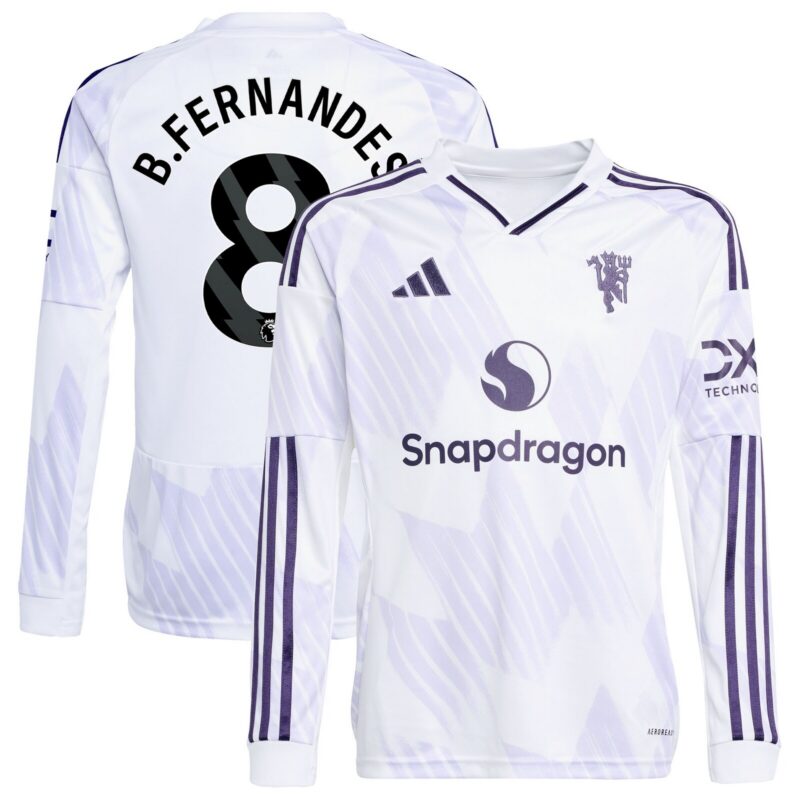 Manchester United adidas Away Shirt 2025-26 - Kids - Long Sleeve with B. Fernandes 8 printing