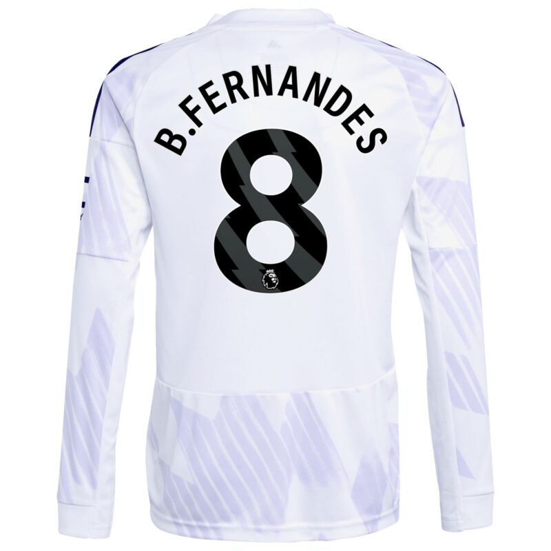 Manchester United adidas Away Shirt 2025-26 - Kids - Long Sleeve with B. Fernandes 8 printing