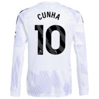 Manchester United adidas Away Shirt 2025-26 - Kids - Long Sleeve with Cunha 10 printing