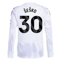 Manchester United adidas Away Shirt 2025-26 - Kids - Long Sleeve with Šeško 30 printing