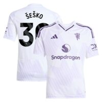 A2B image: manchester-united-adidas-away-shirt-2025-26-kids-with-sesko-30-printing Manchester United adidas Away Shirt 2025-26 - Kids with Šeško 30 printing