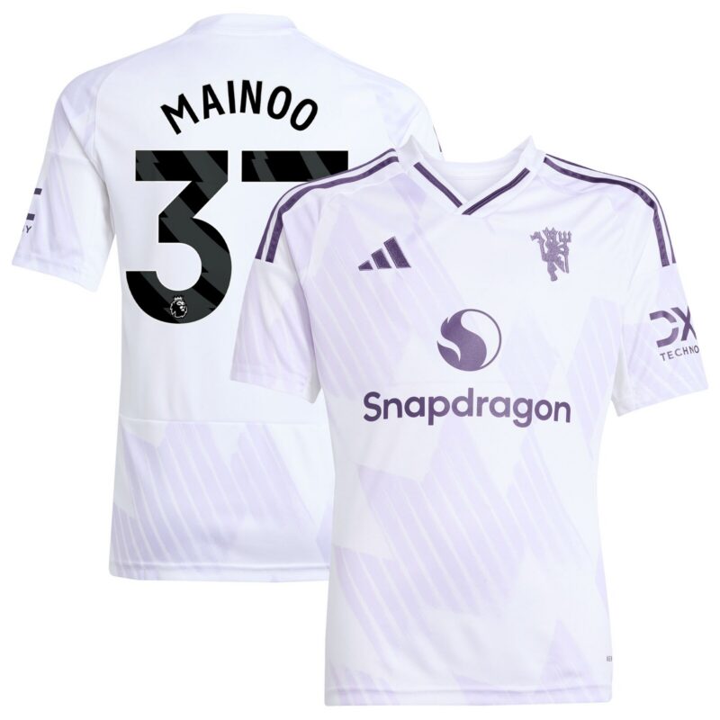 Manchester United adidas Away Shirt 2025-26 - Kids with Mainoo 37 printing