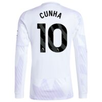 Manchester United adidas Away Shirt 2025-26 - Long sleeve with Cunha 10 printing