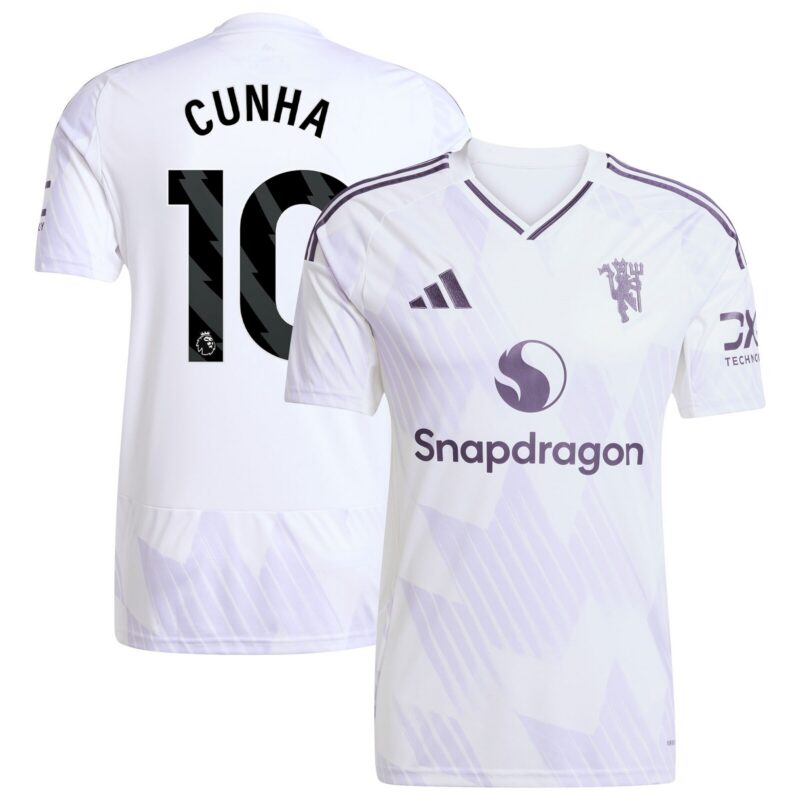 Manchester United adidas Away Shirt 2025-26 with Cunha 10 printing