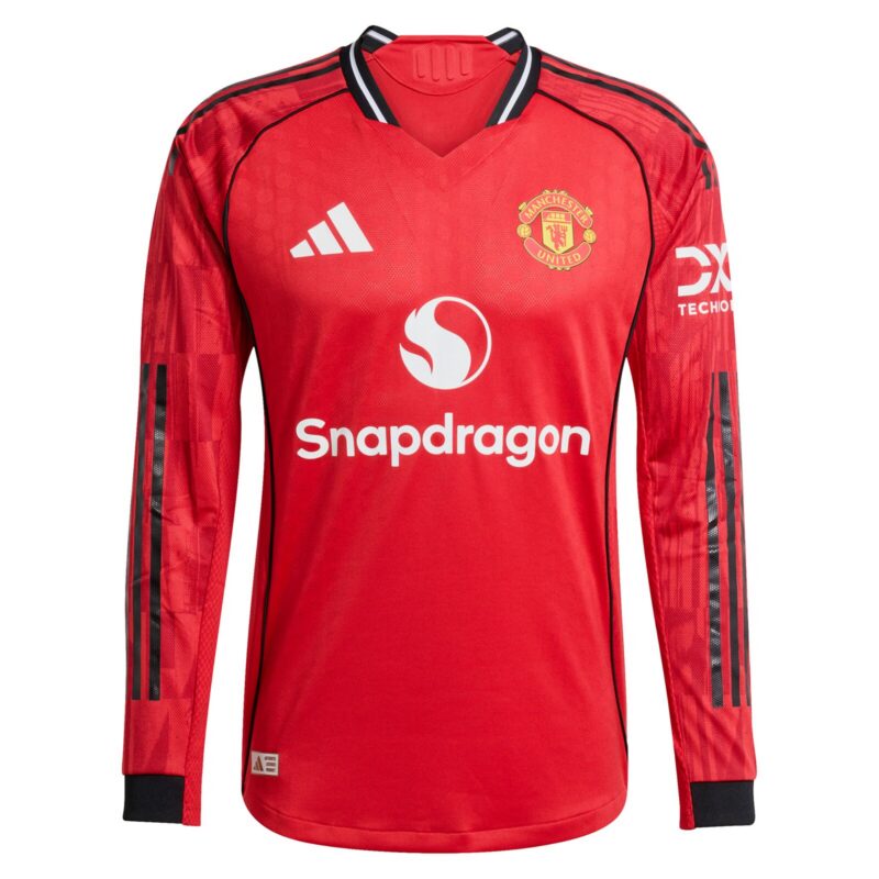 Manchester United adidas Home Authentic Shirt 2025-26 - Long sleeve with B. Fernandes 8 printing
