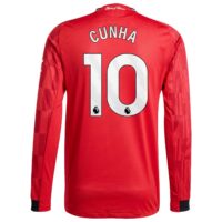 Manchester United adidas Home Authentic Shirt 2025-26 - Long sleeve with Cunha 10 printing