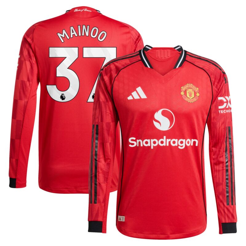 Manchester United adidas Home Authentic Shirt 2025-26 - Long sleeve with Mainoo 37 printing