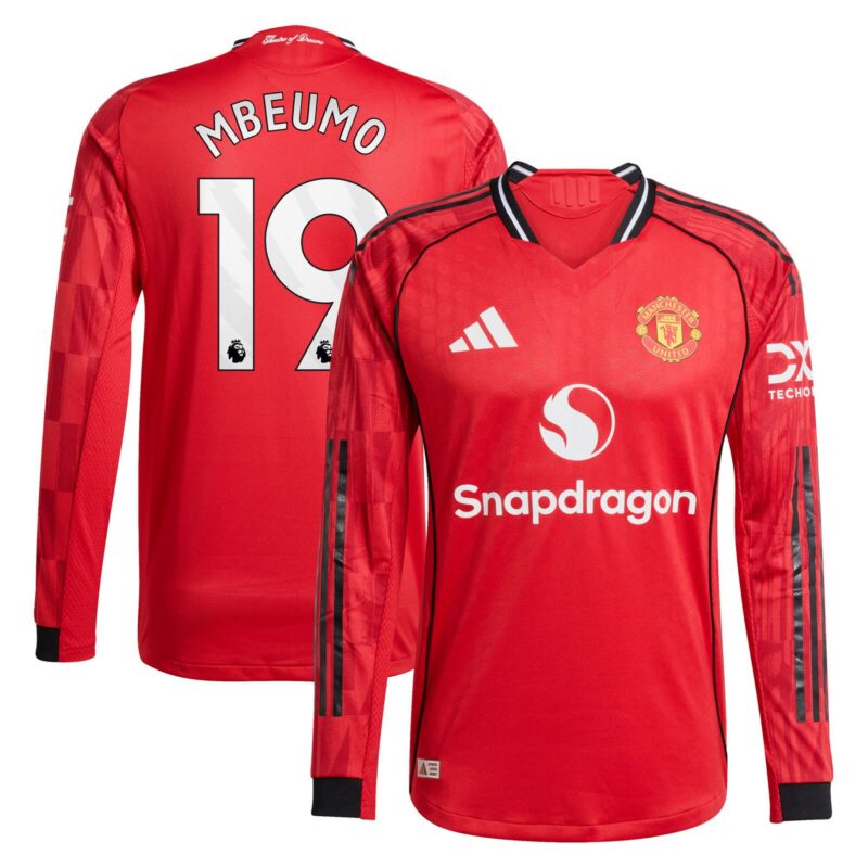 Manchester United adidas Home Authentic Shirt 2025-26 - Long sleeve with Mbeumo 19 printing