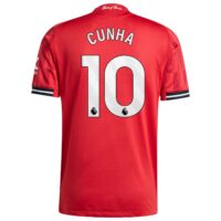 Manchester United adidas Home Authentic Shirt 2025-26 with Cunha 10 printing
