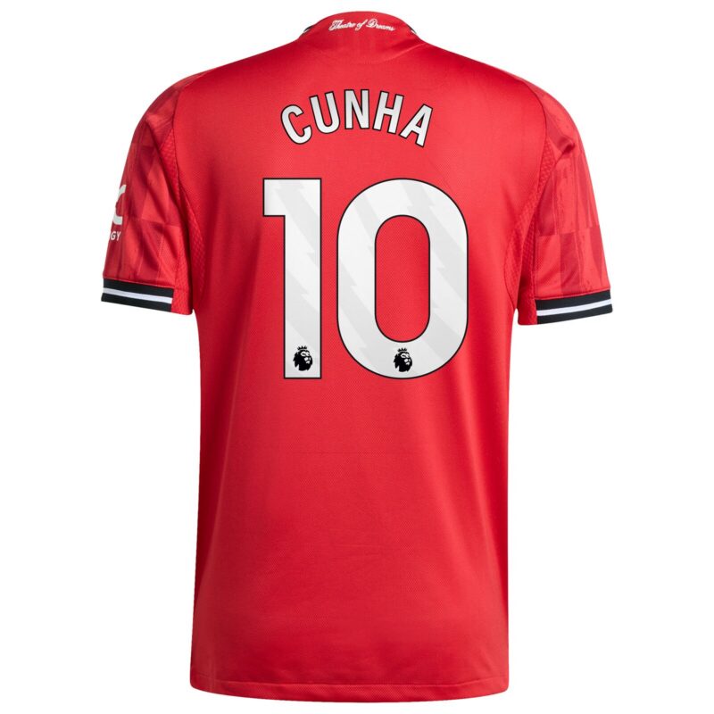 Manchester United adidas Home Authentic Shirt 2025-26 with Cunha 10 printing