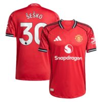 Manchester United adidas Home Authentic Shirt 2025-26 with Šeško 30 printing