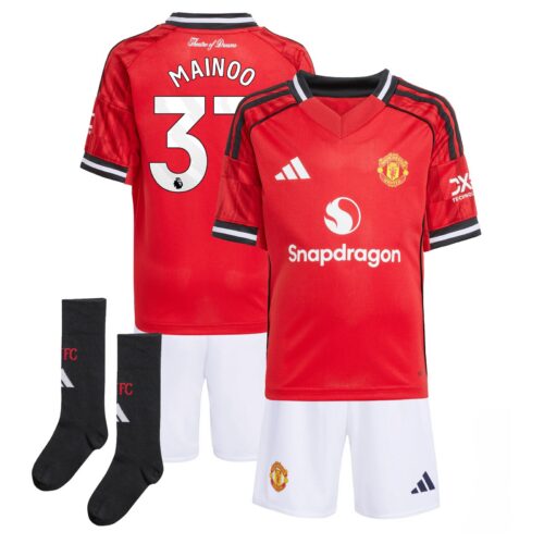 Manchester United adidas Home Minikit 2025-26 with Mainoo 37 printing