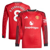 Manchester United adidas Home Shirt 2025-26 - Kids - Long Sleeve with B. Fernandes 8 printing