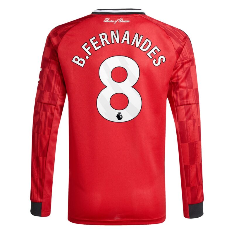Manchester United adidas Home Shirt 2025-26 - Kids - Long Sleeve with B. Fernandes 8 printing