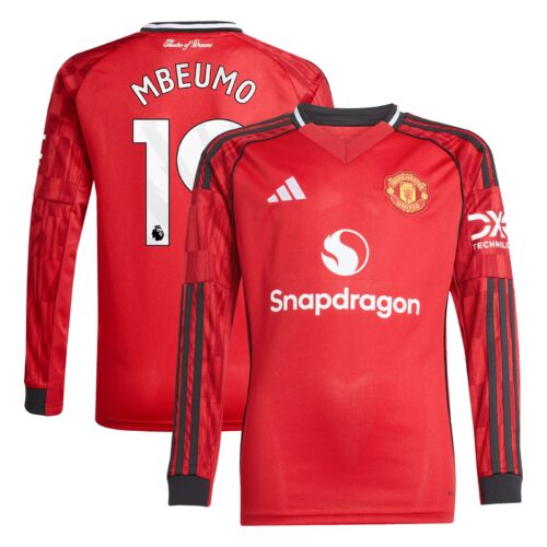 Manchester United adidas Home Shirt 2025-26 - Kids - Long Sleeve with Mbeumo 19 printing