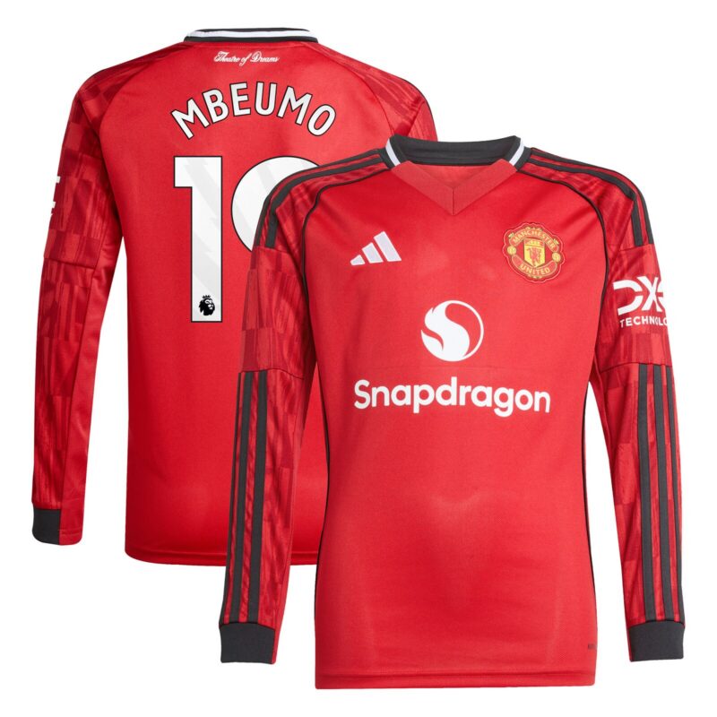 Manchester United adidas Home Shirt 2025-26 - Kids - Long Sleeve with Mbeumo 19 printing