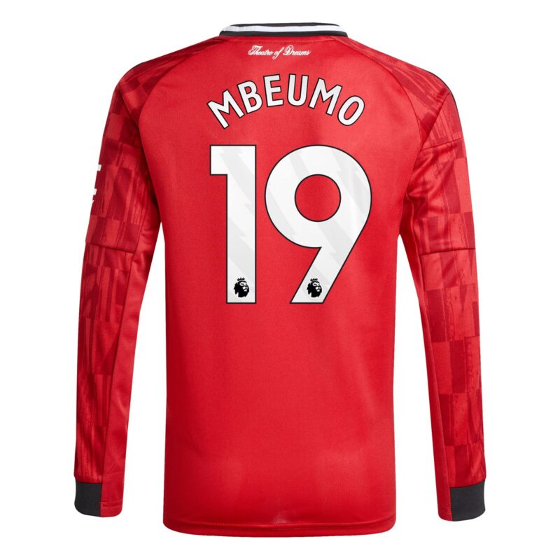 Manchester United adidas Home Shirt 2025-26 - Kids - Long Sleeve with Mbeumo 19 printing