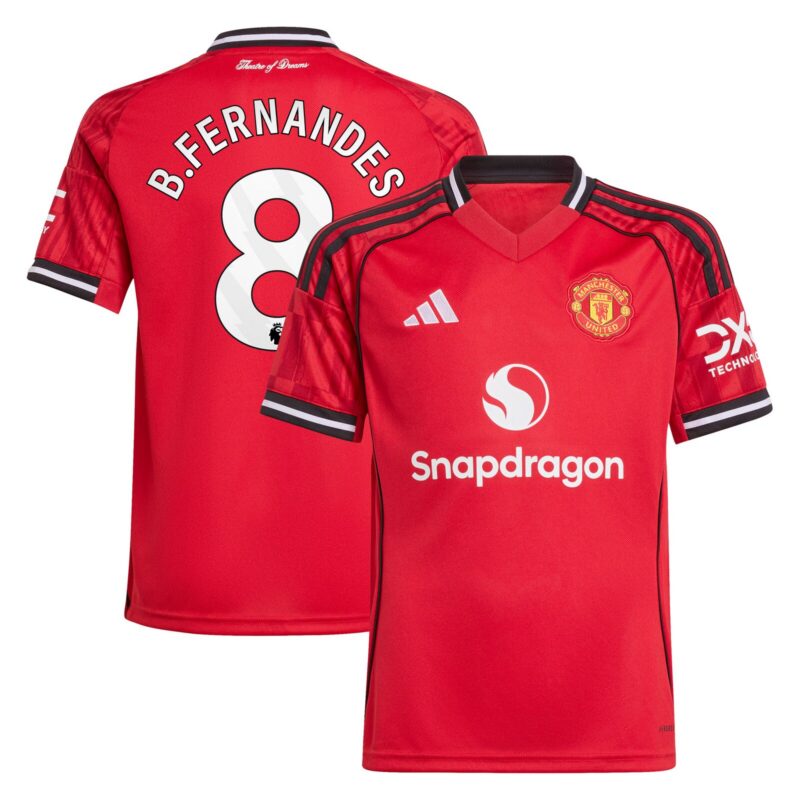 Manchester United adidas Home Shirt 2025-26 - Kids with B. Fernandes 8 printing