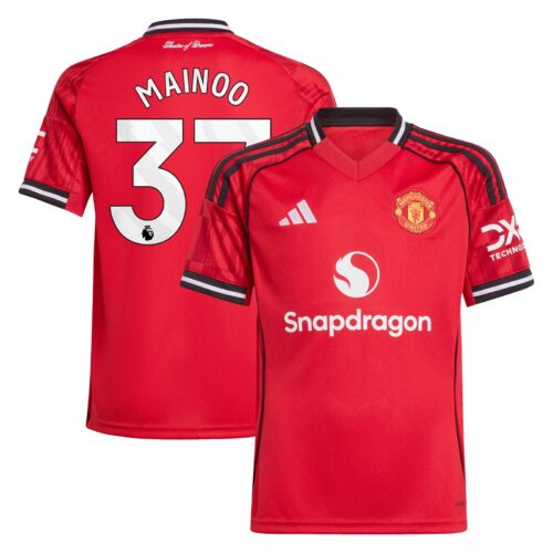 Manchester United adidas Home Shirt 2025-26 - Kids with Mainoo 37 printing