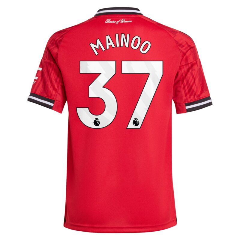 Manchester United adidas Home Shirt 2025-26 - Kids with Mainoo 37 printing