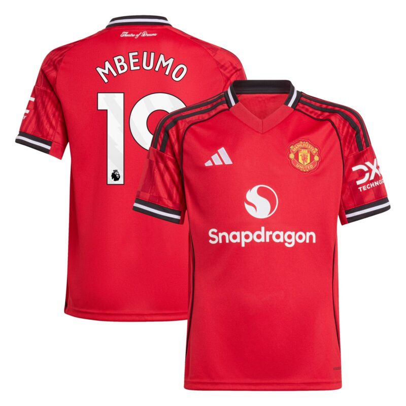 Manchester United adidas Home Shirt 2025-26 - Kids with Mbeumo 19 printing