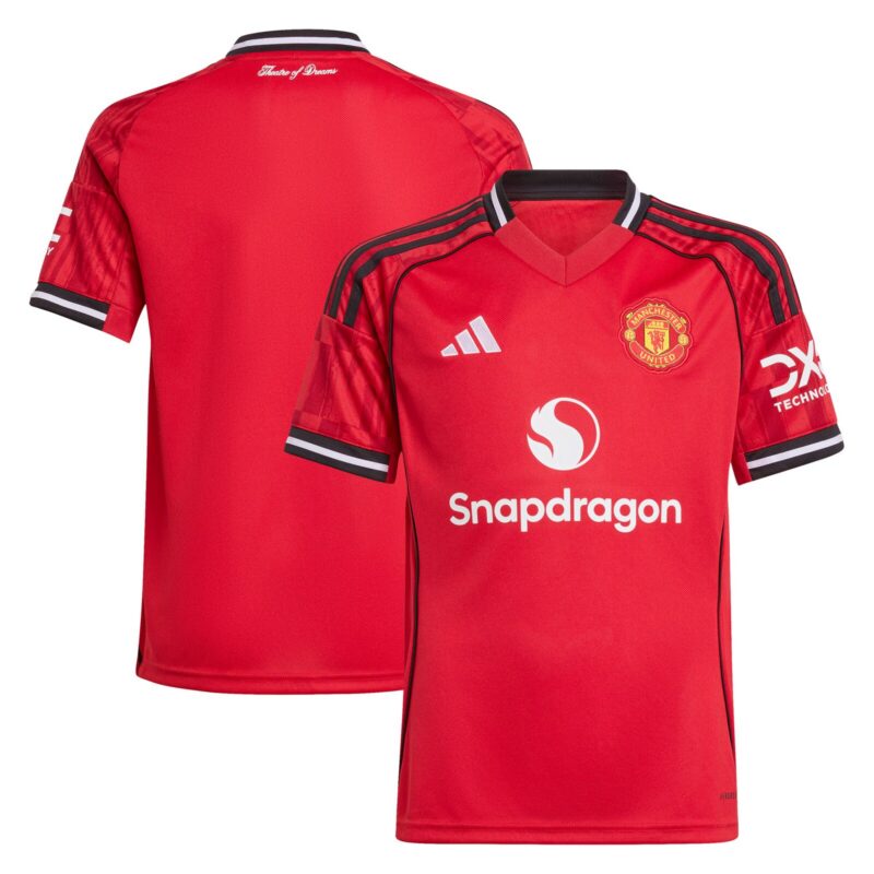 A2B image: manchester-united-adidas-home-replica-shirt-2025-26-kids Manchester United adidas Home Replica Shirt 2025-26 - Kids