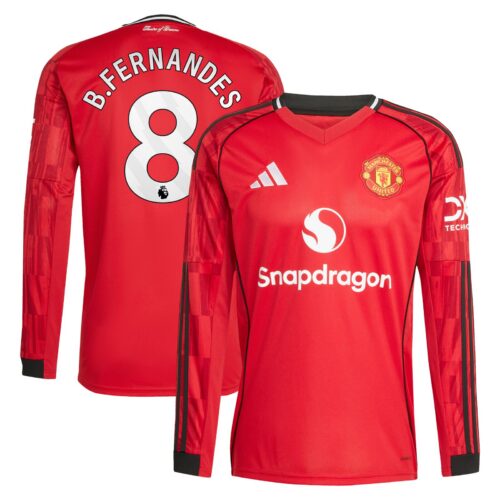 Manchester United adidas Home Shirt 2025-26 - Long Sleeve with B. Fernandes 8 printing