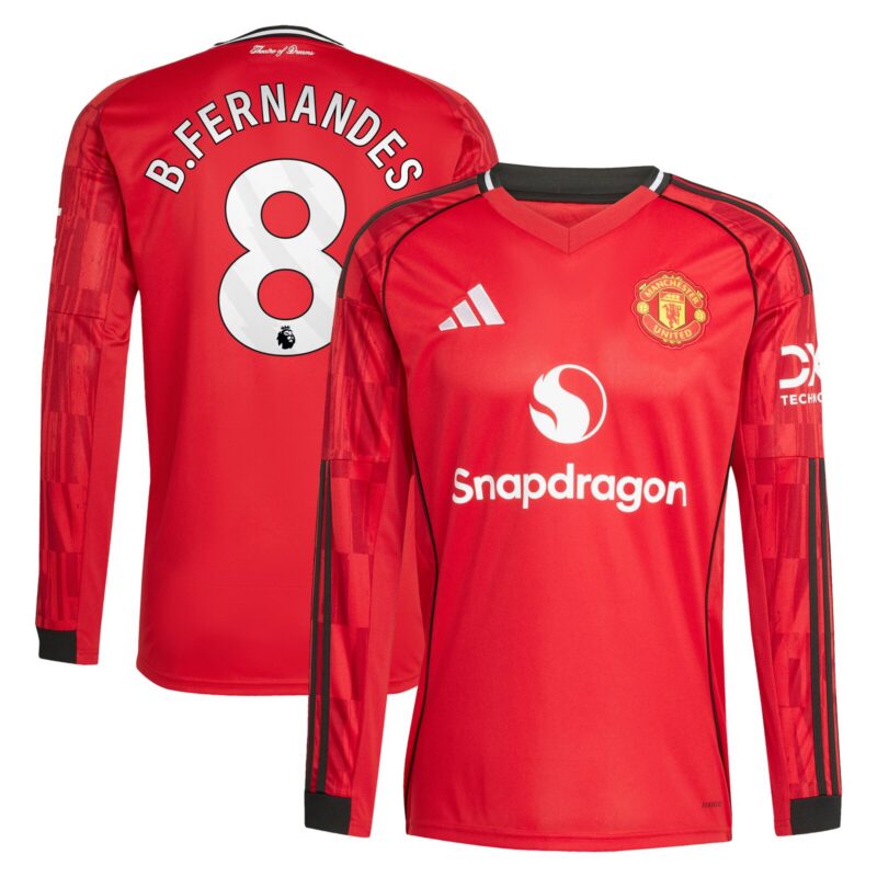 Manchester United adidas Home Shirt 2025-26 - Long Sleeve with B. Fernandes 8 printing