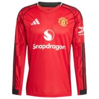 Manchester United adidas Home Shirt 2025-26 - Long Sleeve with Cunha 10 printing