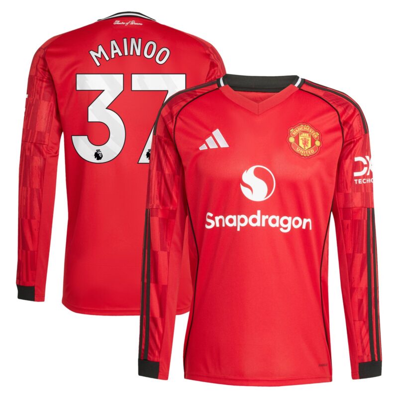 Manchester United adidas Home Shirt 2025-26 - Long Sleeve with Mainoo 37 printing