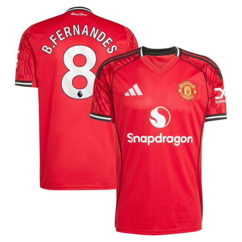 A2B image: manchester-united-adidas-home-shirt-2025-26-with-b-fernandes-8-printing Manchester United adidas Home Shirt 2025-26 with B. Fernandes 8 printing