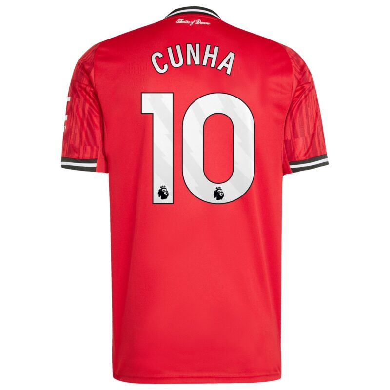 Manchester United adidas Home Replica Shirt 2025-26 with Cunha 10 printing