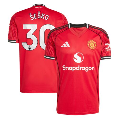 Manchester United adidas Home Shirt 2025-26 with Šeško 30 printing