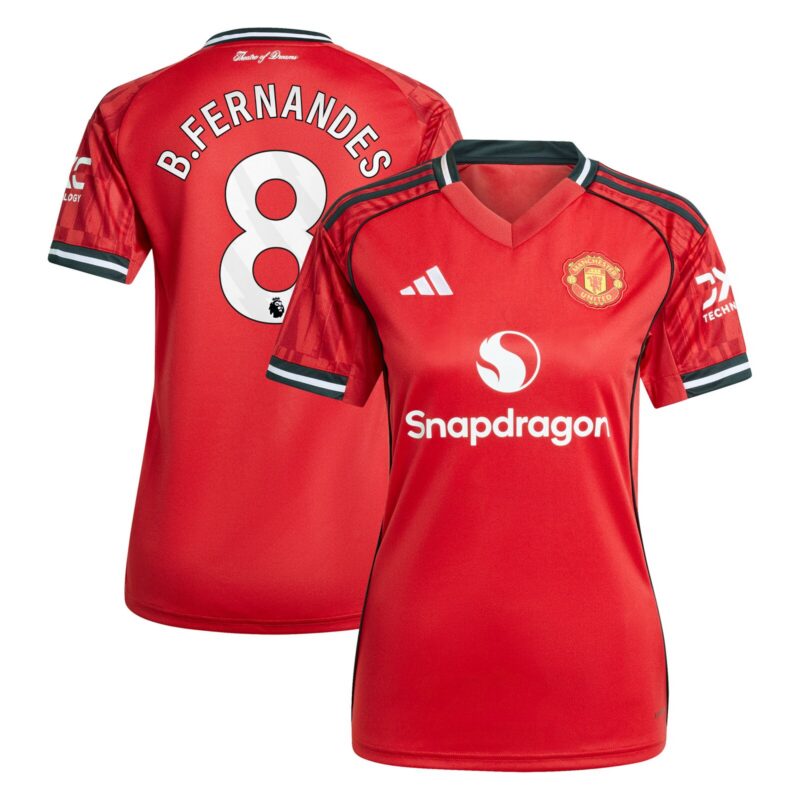 Manchester United adidas Home Shirt 2025-26 - Womens with B. Fernandes 8 printing