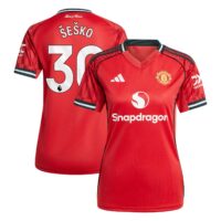 Manchester United adidas Home Shirt 2025-26 - Womens with Šeško 30 printing