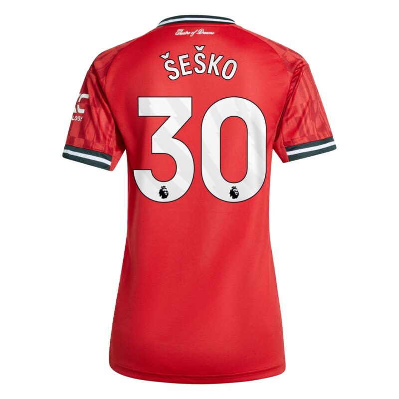 Manchester United adidas Home Shirt 2025-26 - Womens with Šeško 30 printing