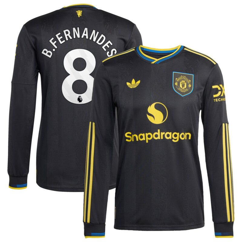 Manchester United adidas Third Authentic Shirt 2025-26 - Long sleeve with B. Fernandes 8 printing