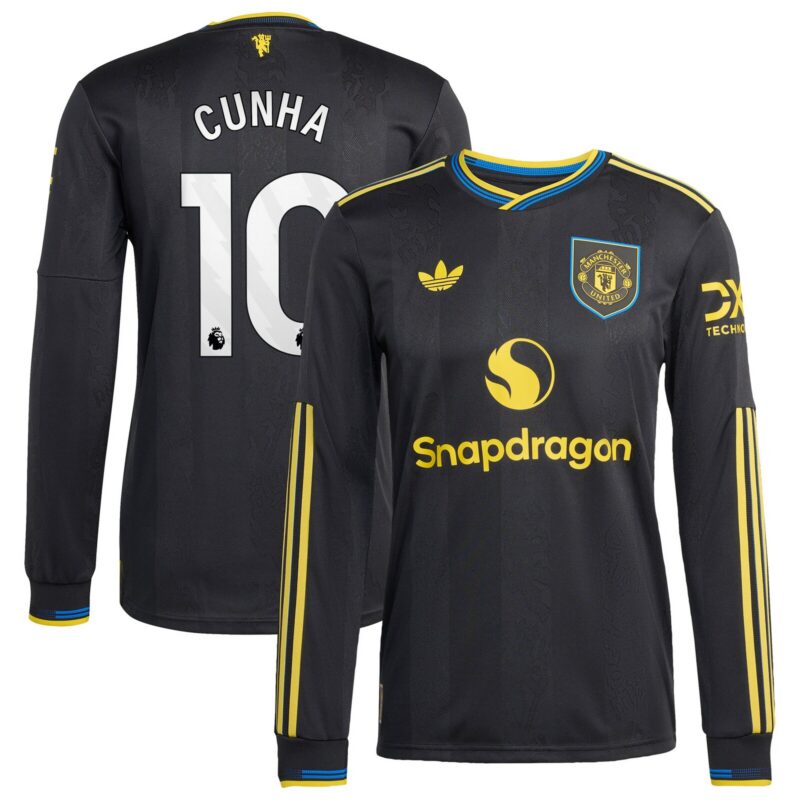 Manchester United adidas Third Authentic Shirt 2025-26 - Long sleeve with Cunha 10 printing