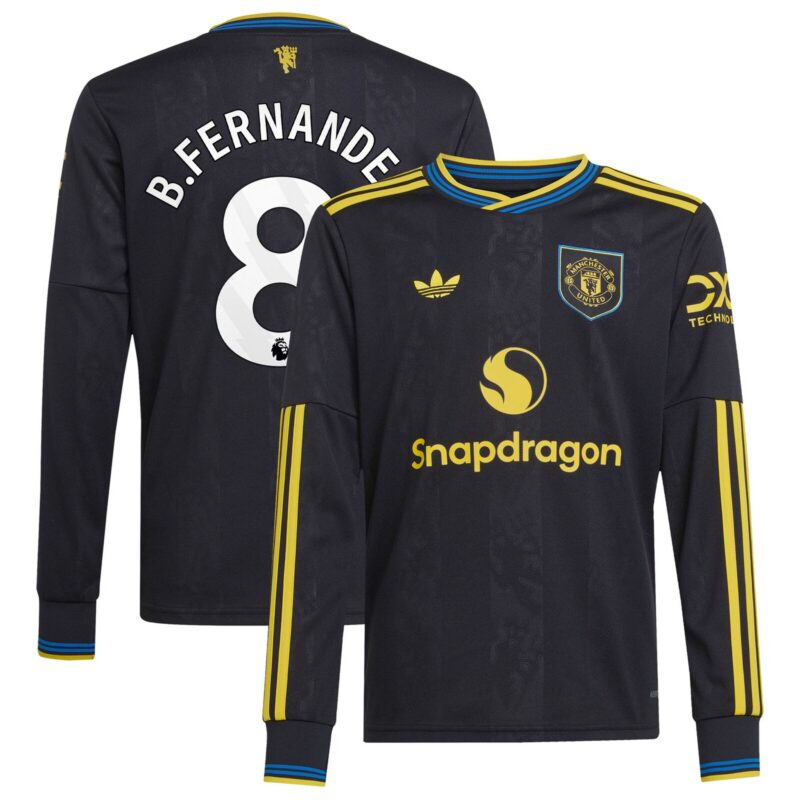 Manchester United adidas Third Shirt 2025-26 - Kids - Long Sleeve with B. Fernandes 8 printing