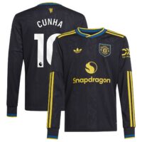 Manchester United adidas Third Shirt 2025-26 - Kids - Long Sleeve with Cunha 10 printing