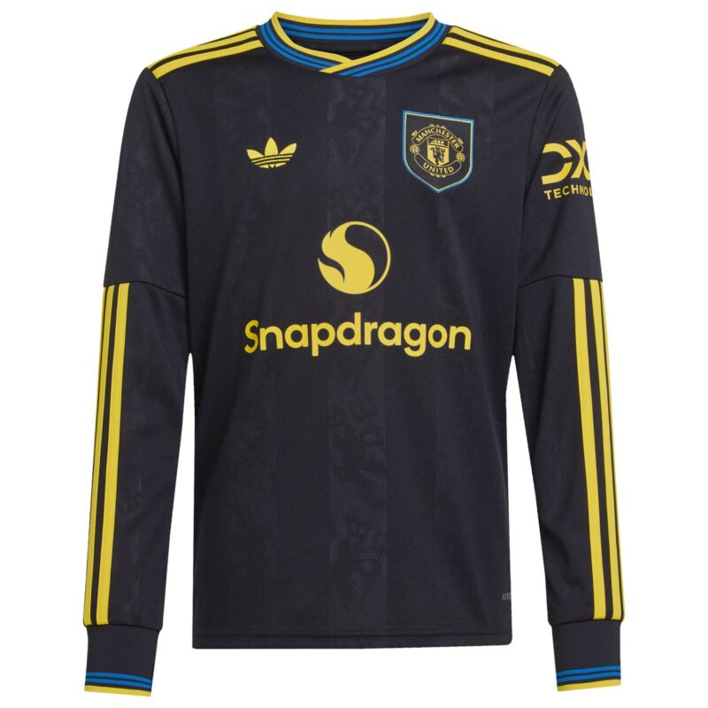 Manchester United adidas Third Shirt 2025-26 - Kids - Long Sleeve with Cunha 10 printing