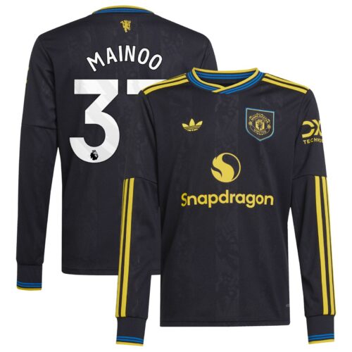 Manchester United adidas Third Shirt 2025-26 - Kids - Long Sleeve with Mainoo 37 printing